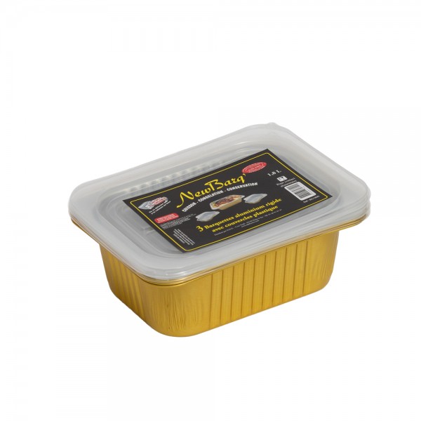 BARQUETTES ALU RIGIDES AVEC COUVERCLES PLASTIQUE 1800ML - 3PC