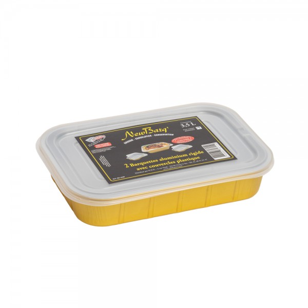 BARQUETTES ALU RIGIDES AVEC COUVERCLES PLASTIQUE 3500ML - 2PC