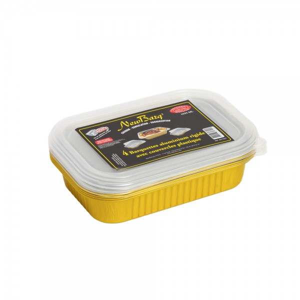 BARQUETTES ALU RIGIDES OR AVEC COUVERCLES PLASTIQUE 1025ML - 3PC