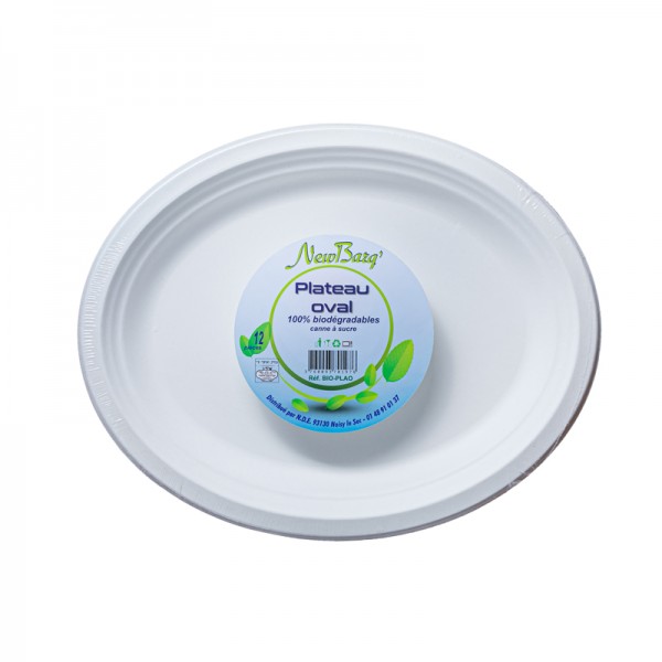 PLATEAU OVAL BIODEGRADABLE CANNE A SUCRE 12 PIECES