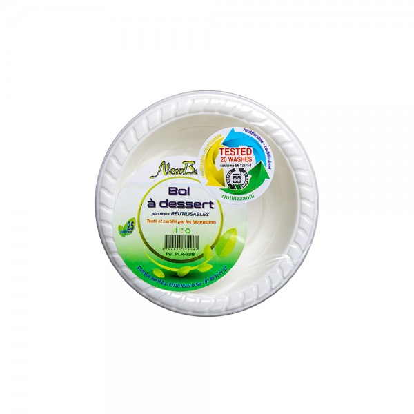 BOLS A DESSERT BLANC PLASTIQUE REUTILISABLE - 25 PC