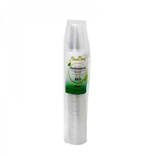 GOBELETS TRANSPARENTS EN  PLASTIQUE REUTILISABLE - 100 PC