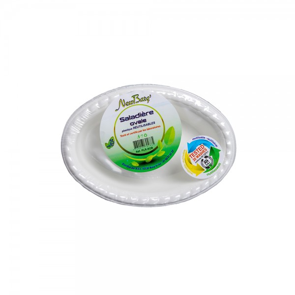 SALADIERES OVALES BLANCHES PLASTIQUE REUTILISABLE - 25PC