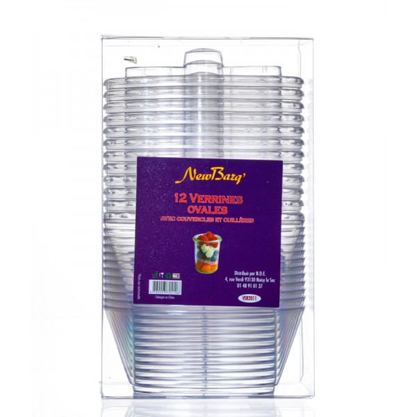 Verrine ovale avec couvercle et cuillère - 12 pièces